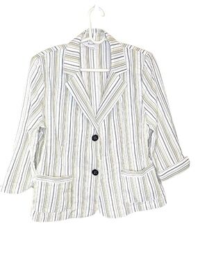 TanJay Striped Blazer Jacket White Gray Yellow Size 14 Lightweight